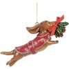 Clayre & Eef 6PR5632 Hangdecoratie Hond 12x2x4 cm Bruin Rood