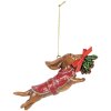 Clayre & Eef 6PR5632 Hangdecoratie Hond 12x2x4 cm Bruin Rood