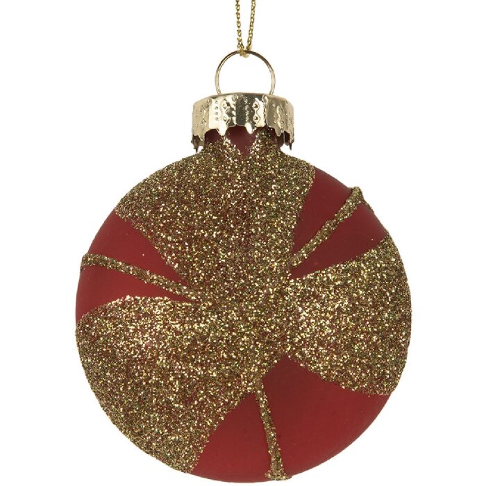 Clayre & Eef 6GL5130 Kerstbal 6x3x7 cm Goudkleurig Rood