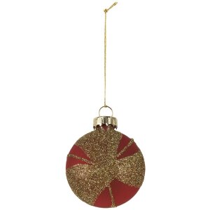 Clayre & Eef 6GL5130 Kerstbal 6x3x7 cm Goudkleurig Rood