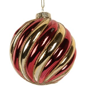 Clayre & Eef 6GL5136 Kerstbal Ø 8x8 cm Goudkleurig en Rood