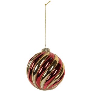 Clayre & Eef 6GL5136 Kerstbal Ø 8x8 cm Goudkleurig en Rood