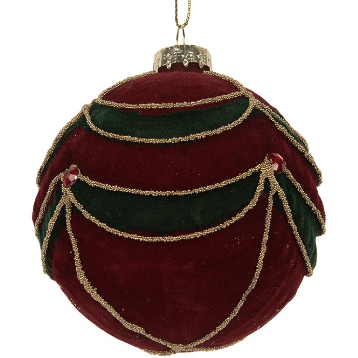Clayre & Eef 6GL5234 Kerstbal Ø 8x8 cm Rood-Groen