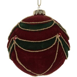 Clayre & Eef 6GL5234 Kerstbal Ø 8x8 cm Rood-Groen