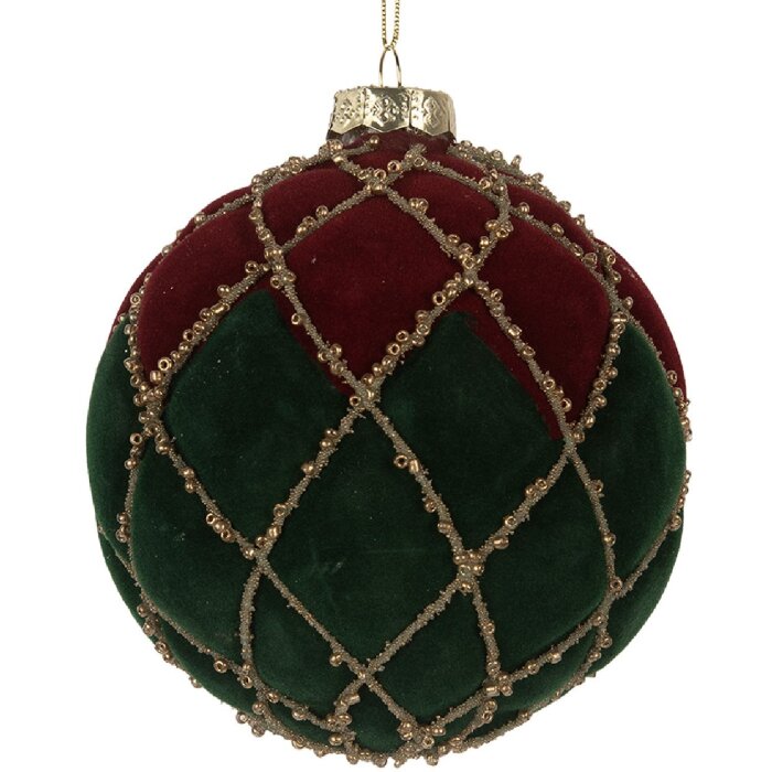 Clayre & Eef 6GL5237 Kerstbal Ø 10x10 cm rood-groen