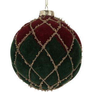 Clayre & Eef 6GL5237 Kerstbal Ø 10x10 cm rood-groen
