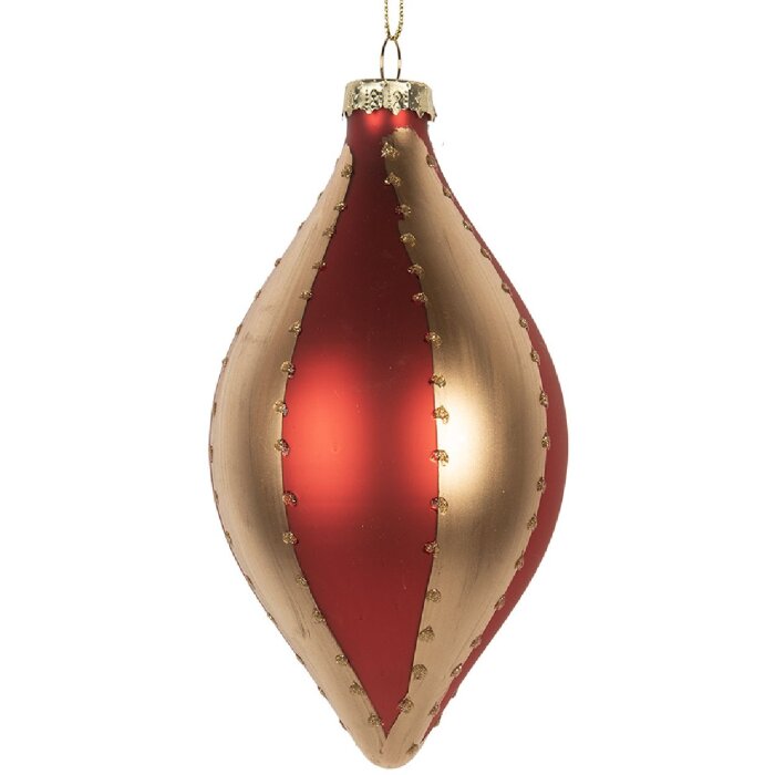 Clayre & Eef 6GL5246 Kerstbal Ø 8x15 cm goudkleurig rood