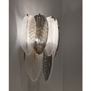Mauro Ferretti Wandlamp Leafy Glas IJzer zilver wit 24x15x29 cm 3xE14