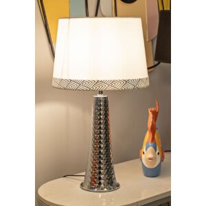 Mauro Ferretti Tafellamp Tower IJzer Stof zilver wit Ø 30x54 cm E27