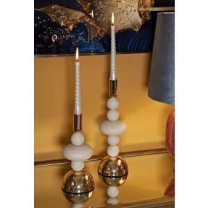 Mauro Ferretti Kandelaar Galaxy creme – 2-delige set Ø 10x22 cm en Ø 10x30 cm