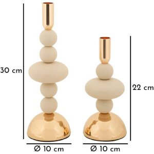 Mauro Ferretti Kandelaar Galaxy creme – 2-delige set Ø 10x22 cm en Ø 10x30 cm