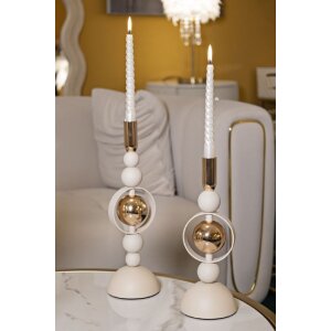 Mauro Ferretti Kandelaar Saturn crème – 2-delige set Ø 10x27/33 cm