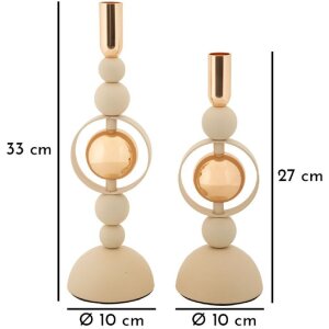 Mauro Ferretti Kandelaar Saturn crème – 2-delige set Ø 10x27/33 cm