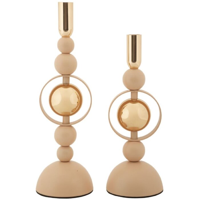 Mauro Ferretti Kandelaar Saturn rosa – 2-delige set Ø 10x27 cm & Ø 10x33 cm