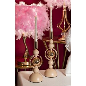 Mauro Ferretti Kandelaar Saturn rosa – 2-delige set Ø 10x27 cm & Ø 10x33 cm