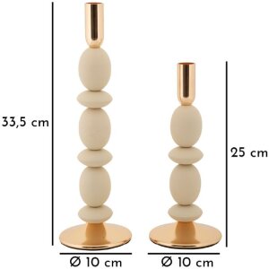 Mauro Ferretti Kandelaar Shuttle creme – 2-delige set Ø 10x25 cm en Ø 10x33,5 cm