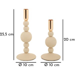 Mauro Ferretti Kandelaar Aster crème – 2-delige set Ø 10x20 cm en Ø 10x25,5 cm