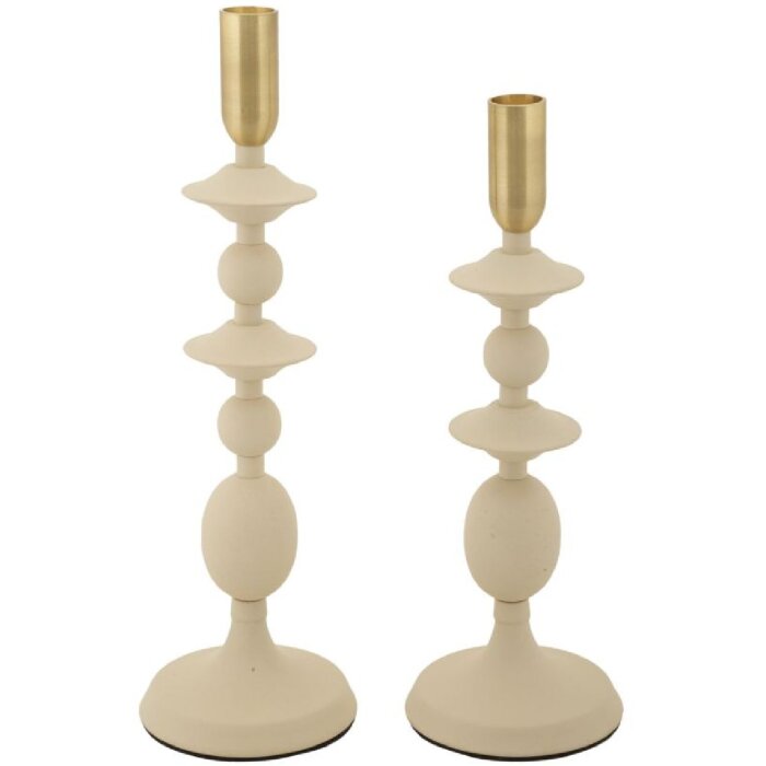 Mauro Ferretti Kandelaar Gemini creme – 2-delige set Ø 10x29 cm en Ø 10x33 cm