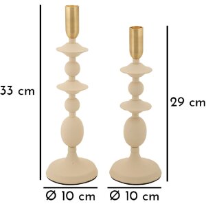 Mauro Ferretti Kandelaar Gemini creme – 2-delige set Ø 10x29 cm en Ø 10x33 cm