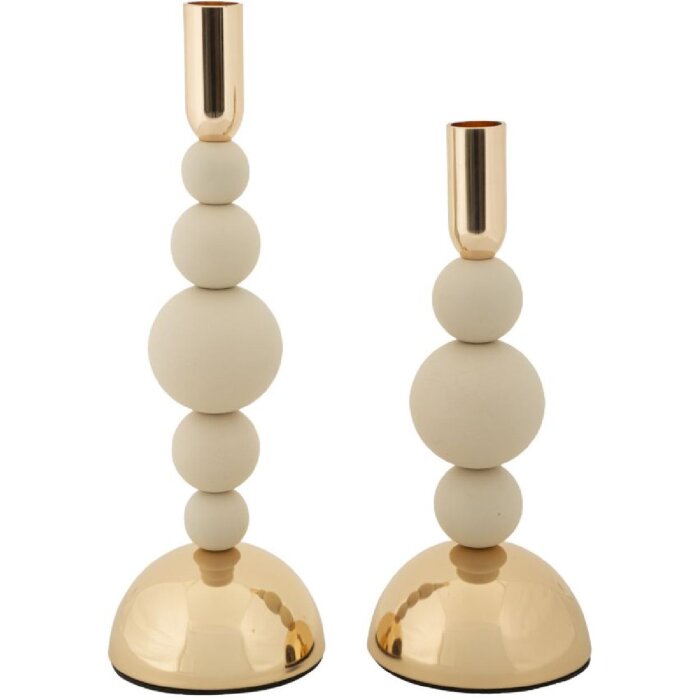 Mauro Ferretti Kandelaar Bolly creme – 2-delige set Ø 10x24 cm & Ø 10x29,5 cm