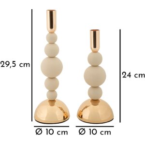 Mauro Ferretti Kandelaar Bolly creme – 2-delige set Ø 10x24 cm & Ø 10x29,5 cm