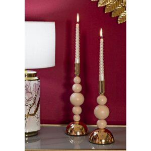 Mauro Ferretti Kandelaar Bolly rosa – 2-delige set Ø 10x24 cm en Ø 10x29,5 cm