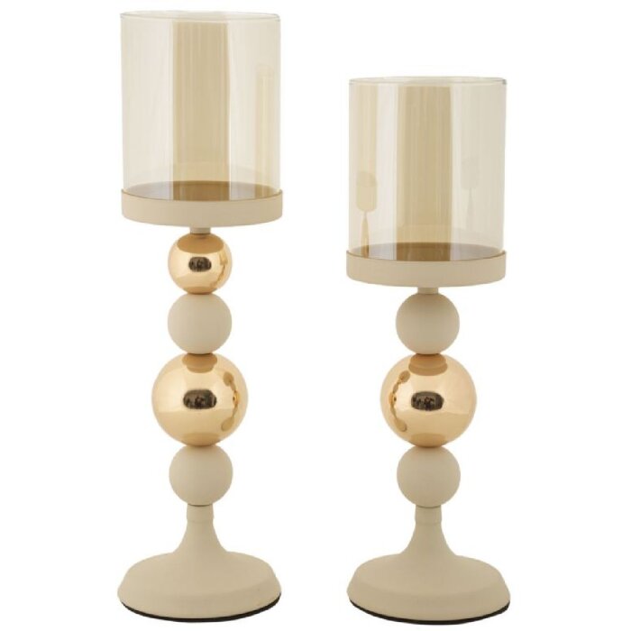Mauro Ferretti Kandelaar Glassy creme – 2-delige set Ø 10x32 cm & Ø 10x36 cm