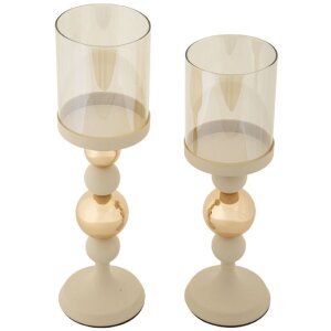 Mauro Ferretti Kandelaar Glassy creme – 2-delige...