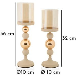 Mauro Ferretti Kandelaar Glassy creme – 2-delige set Ø 10x32 cm & Ø 10x36 cm