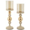 Mauro Ferretti Kandelaar Glassy creme – 2-delige set Ø 10x32 cm & Ø 10x36 cm