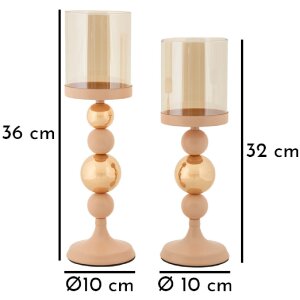 Mauro Ferretti Kandelaar Glassy rosa – 2-delige set Ø 10x32 cm en Ø 10x36 cm