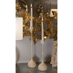 Mauro Ferretti Kandelaar Slimmy creme – 2-delige set Ø 8x26 cm en Ø 8x37 cm