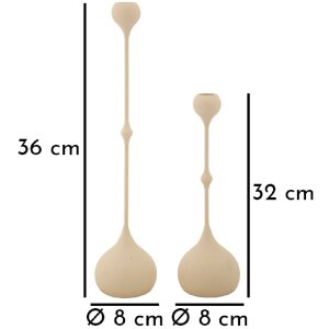 Mauro Ferretti Kandelaar Slimmy creme – 2-delige set Ø 8x26 cm en Ø 8x37 cm