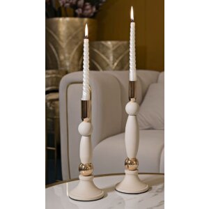 Mauro Ferretti Kandelaar Strek Creme Set 2-delig Ø 9,5x25 & 30 cm