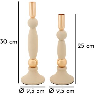 Mauro Ferretti Kandelaar Strek Creme Set 2-delig Ø 9,5x25 & 30 cm