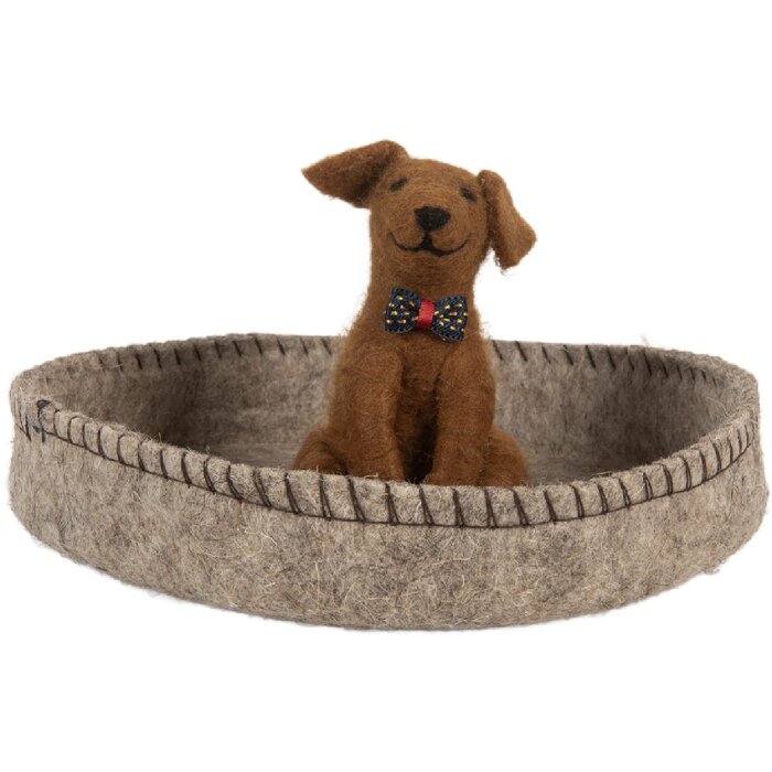 Clayre & Eef 66288 Vilt Hond in Mand Ø 19x10 cm Grijs & Bruin
