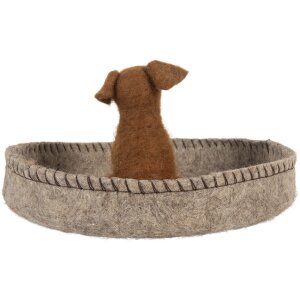 Clayre & Eef 66288 Vilt Hond in Mand Ø 19x10 cm Grijs & Bruin