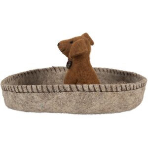 Clayre & Eef 66288 Vilt Hond in Mand Ø 19x10 cm Grijs & Bruin