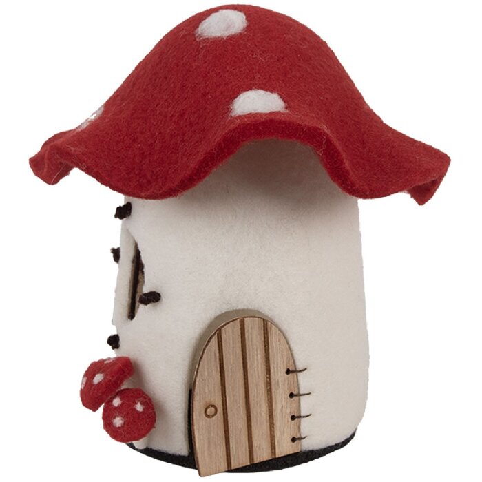 Clayre & Eef 66293 Vilt Huis 20x20x18 cm wit-rood