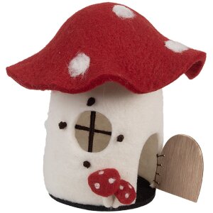 Clayre & Eef 66293 Vilt Huis 20x20x18 cm wit-rood