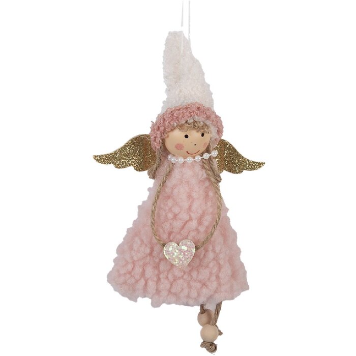 Clayre & Eef 66350 Decoratie Hangengel 10x3x20 cm Roze Wit