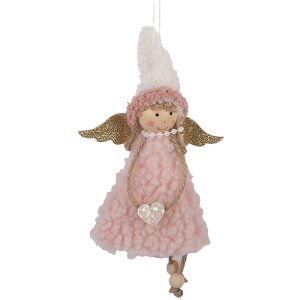 Clayre & Eef 66350 Decoratie Hangengel 10x3x20 cm Roze Wit