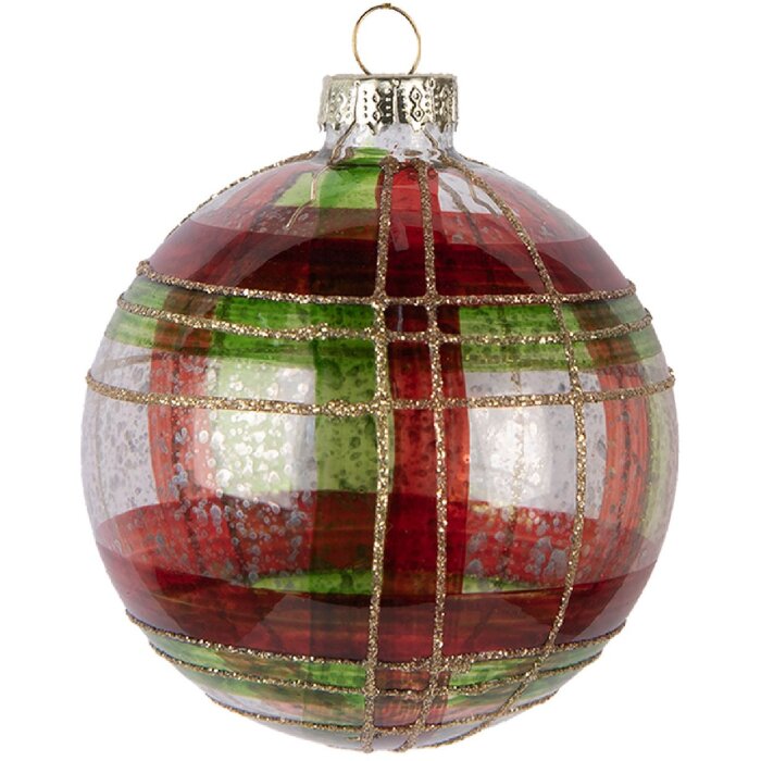 Clayre & Eef 6GL5178 Kerstbal Ø 8x8 cm Rood Goudkleurig