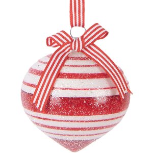 Clayre & Eef 6GL5180 Kerstbal Rood & Wit Ø 8 cm