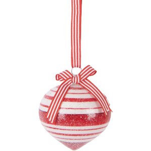 Clayre & Eef 6GL5180 Kerstbal Rood & Wit Ø 8 cm