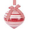 Clayre & Eef 6GL5180 Kerstbal Rood & Wit Ø 8 cm