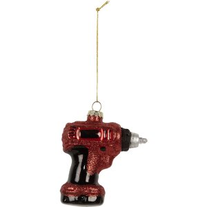 Clayre & Eef 6GL5251 Kerstornament 9x4x10 cm Rood Zwart