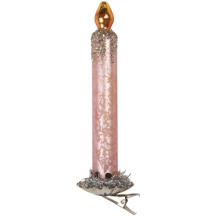 Clayre & Eef 6GL5253 Kerstornament met Kandelaar Ø 4x14 cm Roze-Zilver