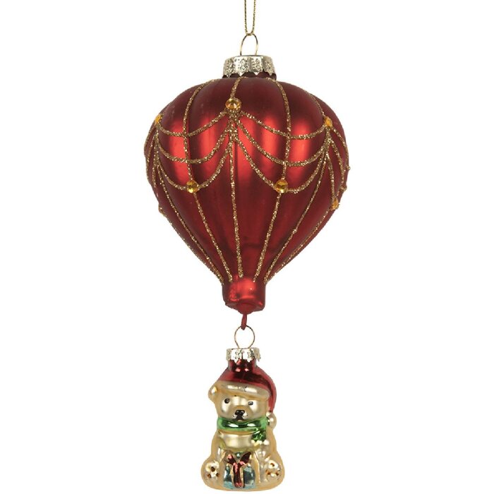 Clayre & Eef 6GL5255 Kerstornament Rood & Goud Ø 7x15 cm
