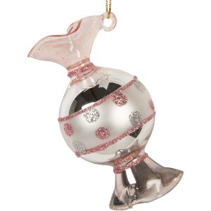 Clayre & Eef 6GL5276 Kersthangdecoratie Ø 4x8 cm Zilver Roze